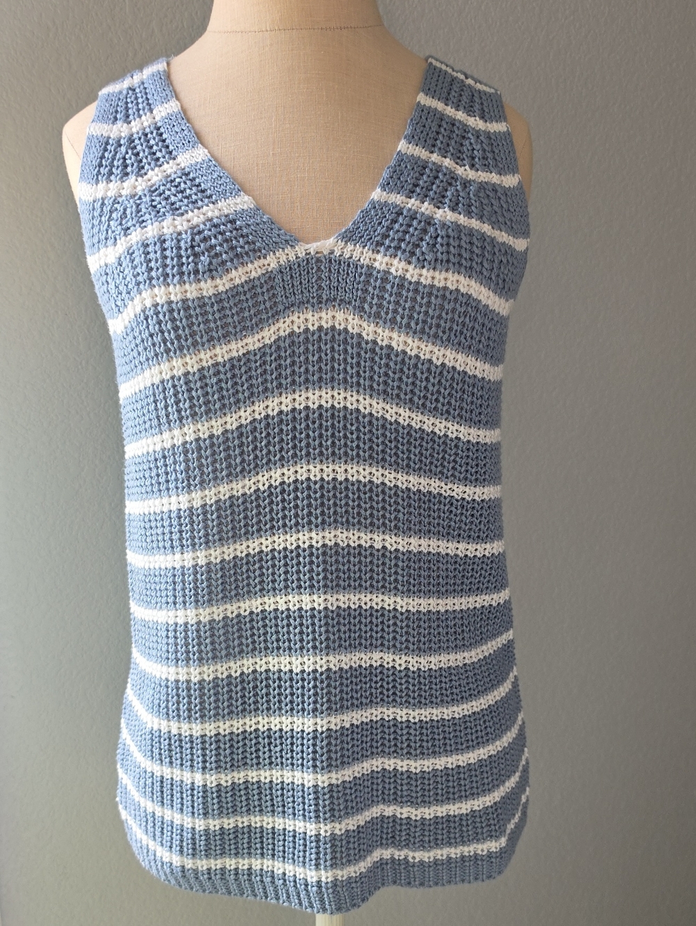 LOFT Blue and White Striped V-Neck Sleeveless Sweater